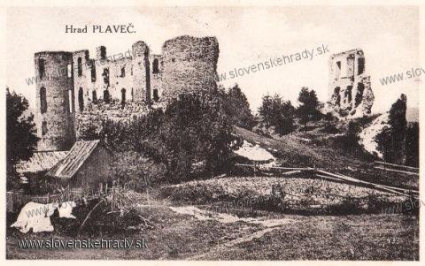 Plave - hrad na pohadnici z roku 1931<br>Zdroj: www.aukro.sk