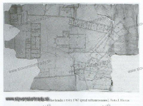 Stropkovsk hrad - orginl plnu Stropkovskho hradu k roku 1767 (pred retaurovanm), foto J. Hanus