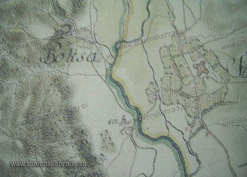 Stropkovsk hrad - druh vojensk mapovanie asi rok 1750, na mape je v centre Stropkova zakreslen hrad